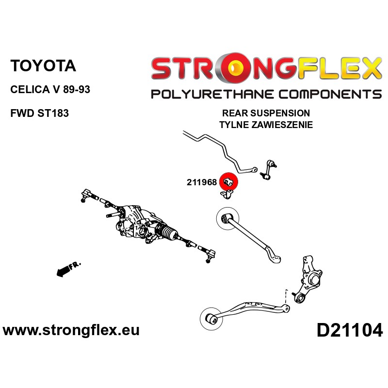 STRONGFLEX|211968A: Rear stabilizer bush SPORT Toyota Celica V 89-93 T180 AWD GT-Four/All-Track ST185 FWD AT180 ST182 ST183