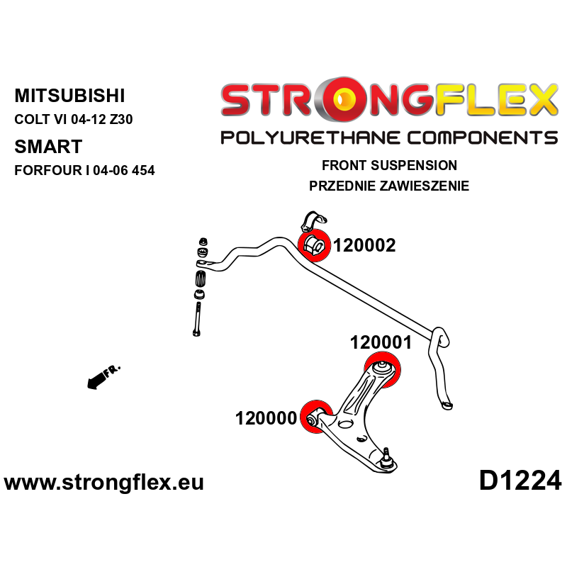 STRONGFLEX|120001A: Front control arm – rear bush SPORT Mitsubishi Colt VI 04-12 Z30 Smart Forfour I 04-06 454