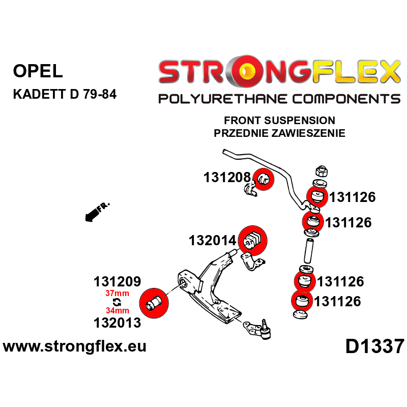 STRONGFLEX|131209B: Front wishbone - front bush 37mm Daewoo Espero 90-00 Lanos 97-02 Nexia 94-99 Opel/Vauxhall Kadett E 84-95 D