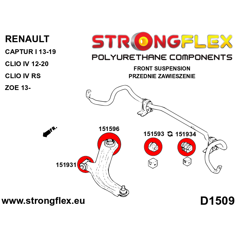 STRONGFLEX|151593A: Tuleja stabilizatora przedniego SPORT Renault Captur I 13-19 Clio IV/RS 12-19 Zoe 13-