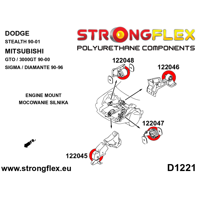 STRONGFLEX|122045B: Engine mount bushing - front Dodge Stealth 90-01 FWD AWD Mitsubishi GTO/3000GT 90-00 Sigma Diamante 90-96