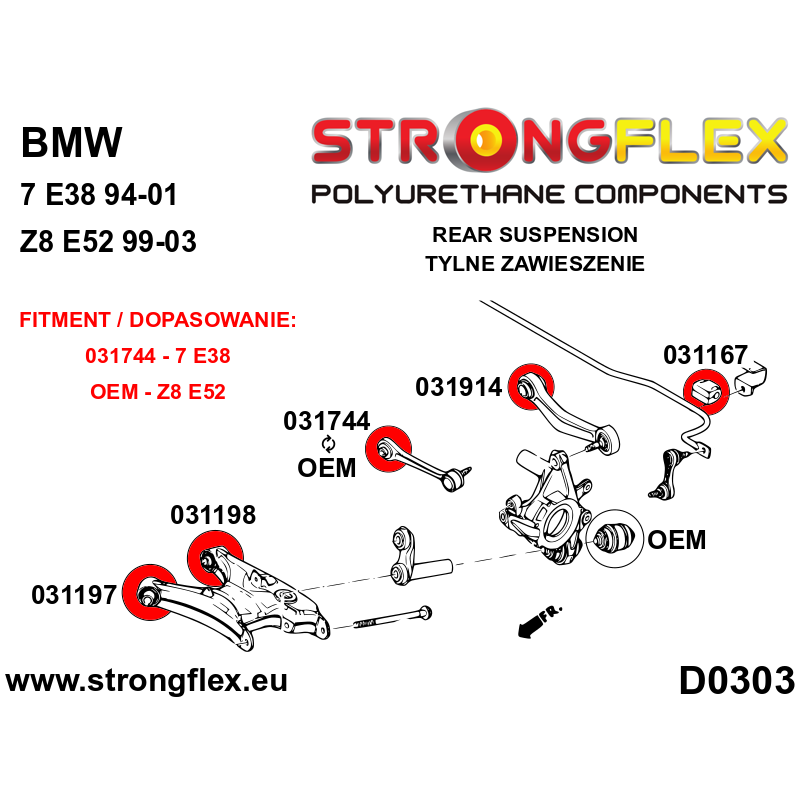STRONGFLEX|036112A: Zestaw poliuretanowy wahaczy tylnych zawieszenia tylnego SPORT BMW Seria 5 IV 95-03 E39 Sedan Touring V
