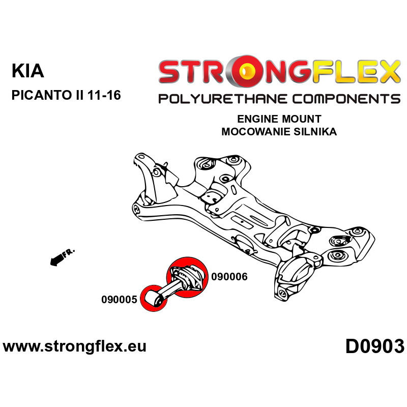 STRONGFLEX|090005A: Tuleja łapy skrzyni SPORT Kia Picanto II TA 11-16 Hyundai Elantra VI AD 15-20 Kona I OS 17-23 Veloster FS
