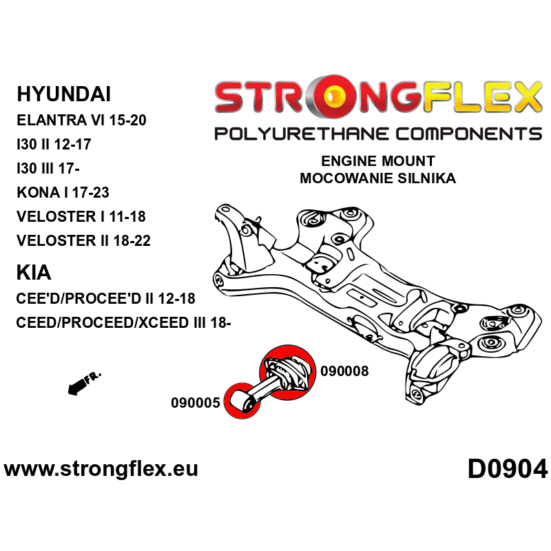 STRONGFLEX|090005B: Tuleja łapy skrzyni Kia Picanto II TA 11-16 Hyundai Elantra VI AD 15-20 Kona I OS 17-23 Veloster FS 11-18