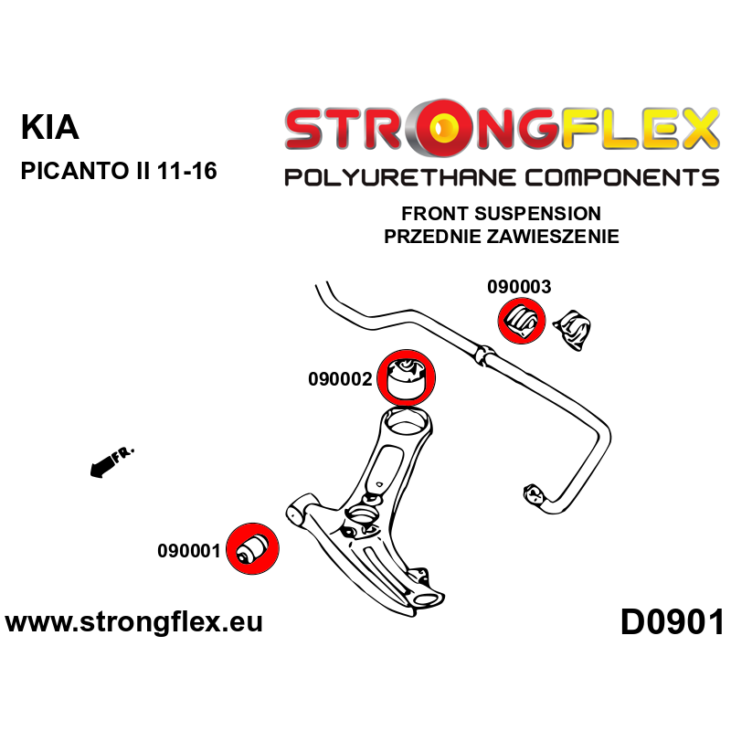 STRONGFLEX|090002B: Front control arm – rear bush Kia Picanto II TA 11-16 Hyundai I10 IA/BA 13-19 I20 I PB/PBT 08-15 GB/IB