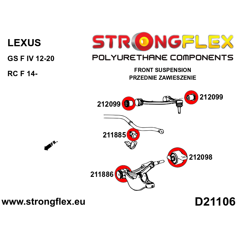 STRONGFLEX|211885B: Tuleja stabilizatora przedniego Lexus GS/F III 05-11 S190 IS 13-20 XE30 IV 12-20 L10 RC 14- XC10 20- XE40