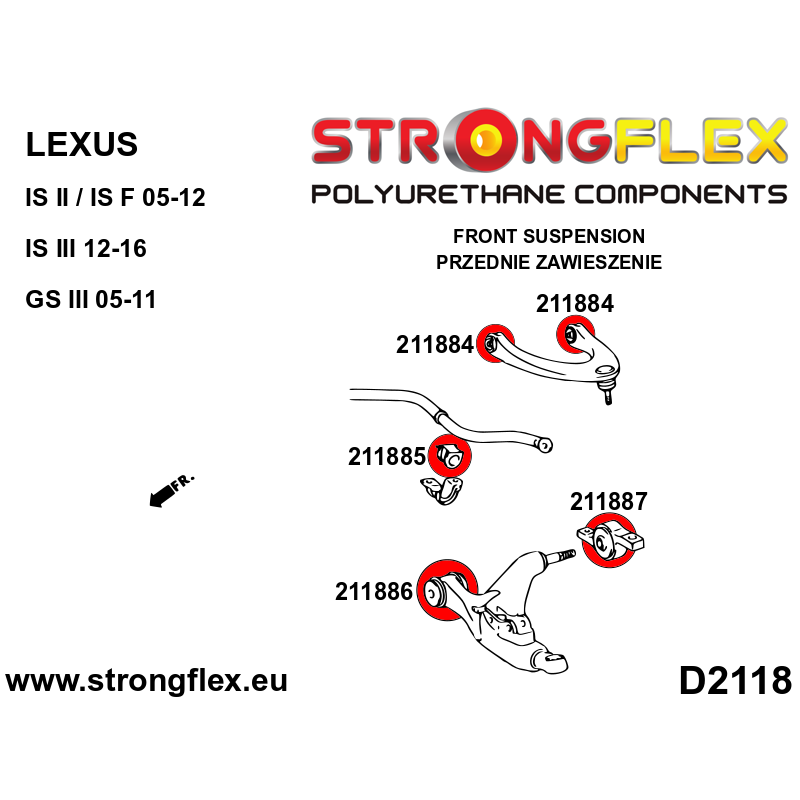 STRONGFLEX|211887A: Front lower arm - rear bush SPORT Lexus GS/F III 05-11 S190 IS II 05-13 XE20 IS-F