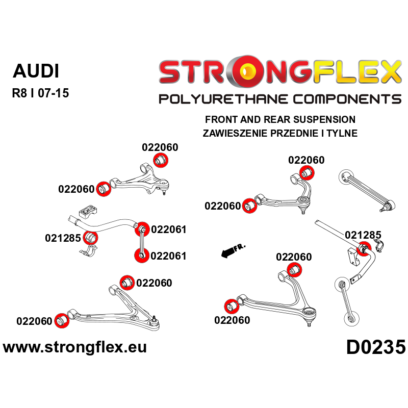 STRONGFLEX|021285A: Tuleja stabilizatora przedniego SPORT Audi A6/S6 RS6 C5 97-04 Quattro Allroad FWD C6 04-11 07-10 R8 I 06-15