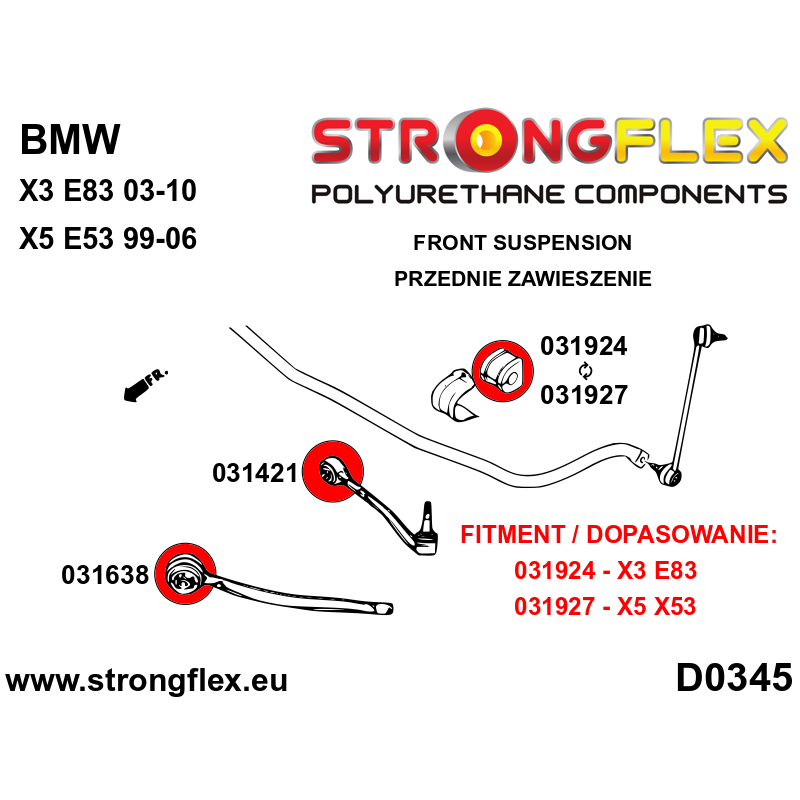 STRONGFLEX|031421A: Tuleja wahacza przedniego zawieszenia SPORT BMW Seria 5 II 81-88 E28 III 88-96 E34 IV 95-03 E39 Sedan