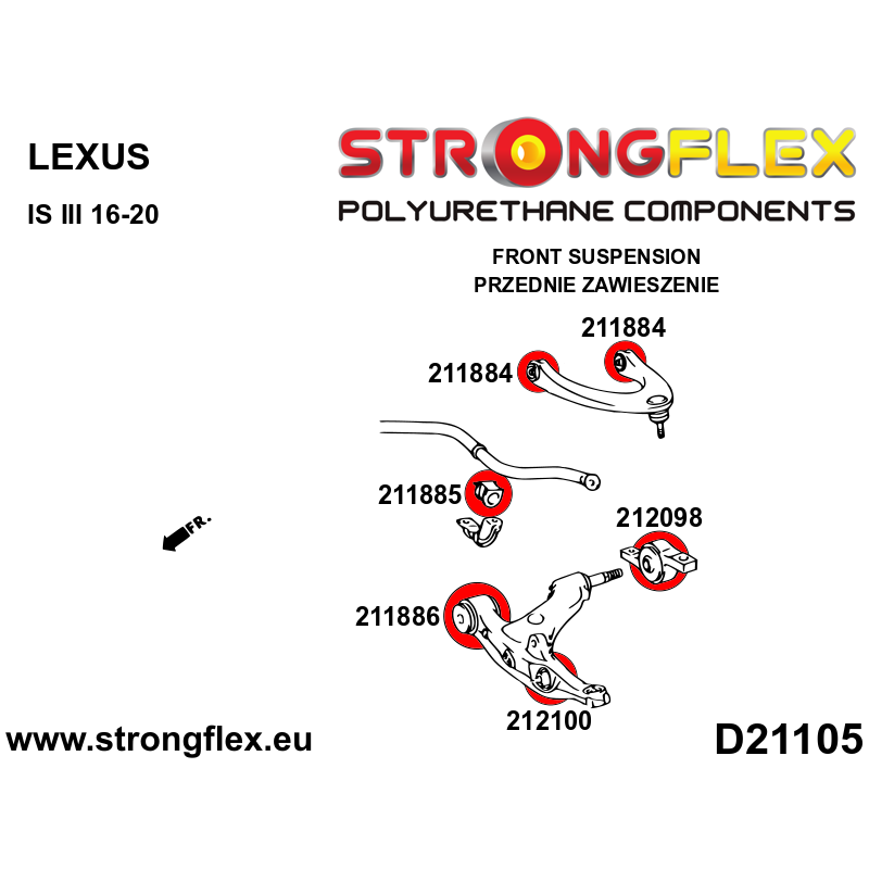 STRONGFLEX|212100A: Tuleja przedniego wahacza - do amortyzatora SPORT Lexus IS/F III 13-20 XE30 GS IV 12-20 L10 RC 14- XC10 20-