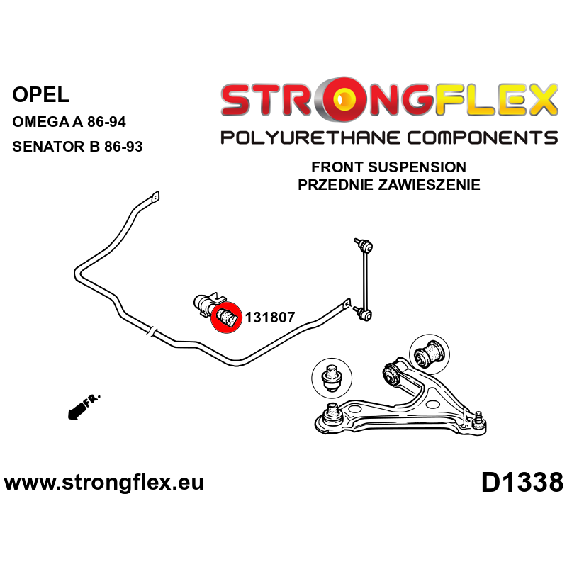STRONGFLEX|131807A: Tuleja stabilizatora przedniego SPORT Opel/Vauxhall Senator Kikinda Royale B 86-93 Omega A 86-94 94-99 FL