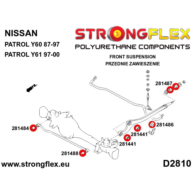 STRONGFLEX|281488A: Tuleja drążka panharda mocowanie nadwozia 14mm SPORT Nissan Patrol/Safari IV 87-97 Y60 V 97-10 Y61