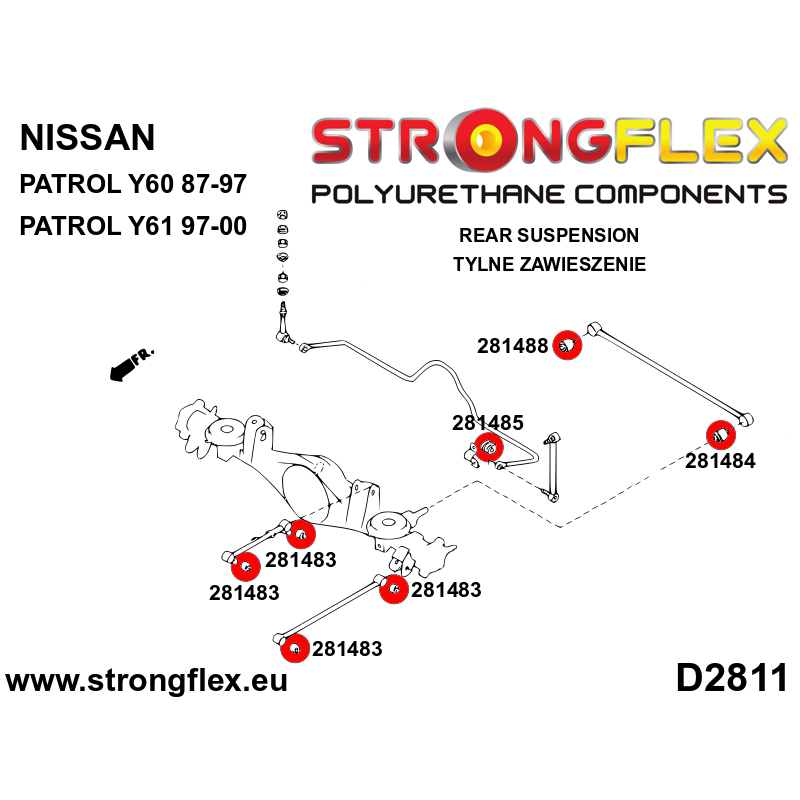 STRONGFLEX|281488A: Panhard rod bushing body mount 14mm SPORT Nissan Patrol/Safari IV 87-97 Y60 V 97-10 Y61