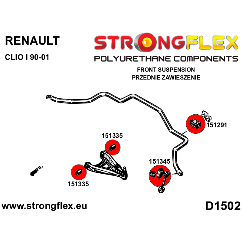 STRONGFLEX|156078A: Polyurethan Buchsensatz Vorderachse SPORT Renault Clio I 90-01