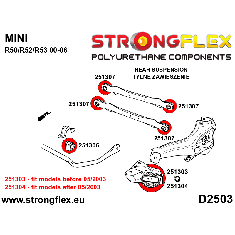 STRONGFLEX|256204B: Rear suspension bush kit from 05/2003 Mini R50/R52/R53 00-06