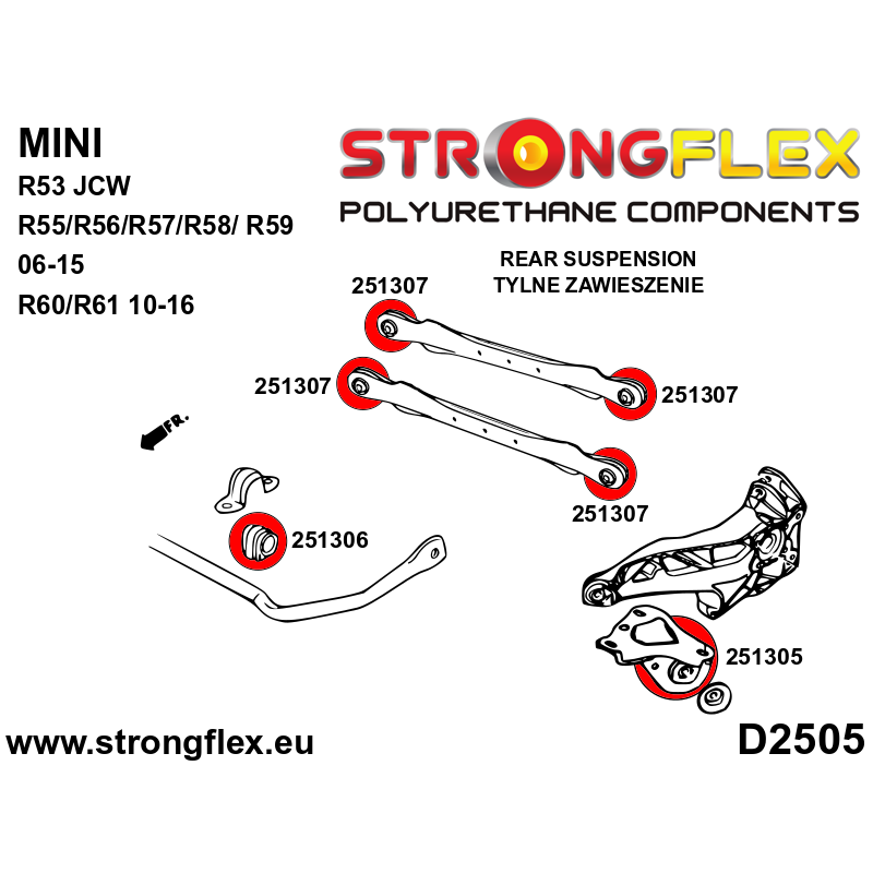 STRONGFLEX|256209B: Rear suspension bush kit R53 JCW Mini R50/R52/R53 00-06 R55/R56/R57/R58/R59 06-15 R60 Countryman/R61