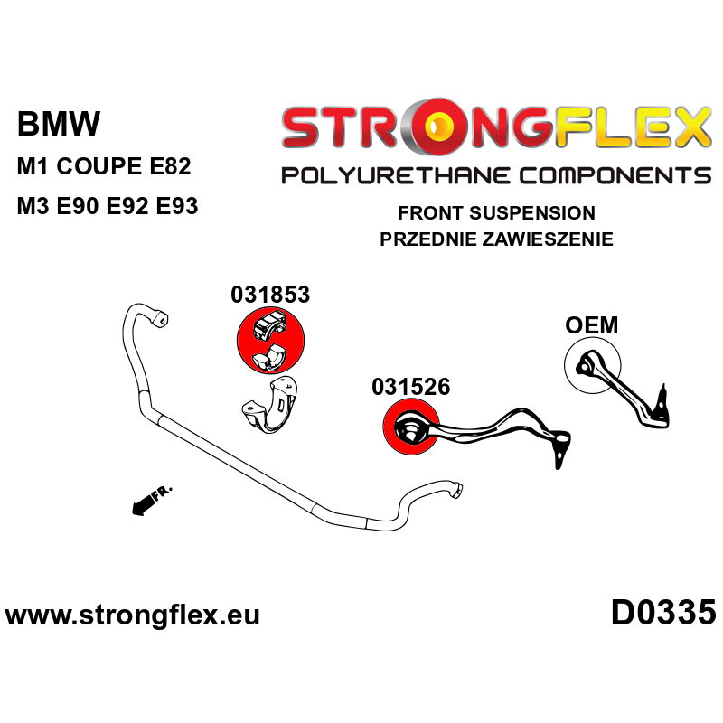 STRONGFLEX|031853A: Front anti roll bar bush SPORT BMW Series 1 I 04-13 E81/E82 E87 E88 M1 Coupe 3 V E90 E91 E92 E93 M3 VI