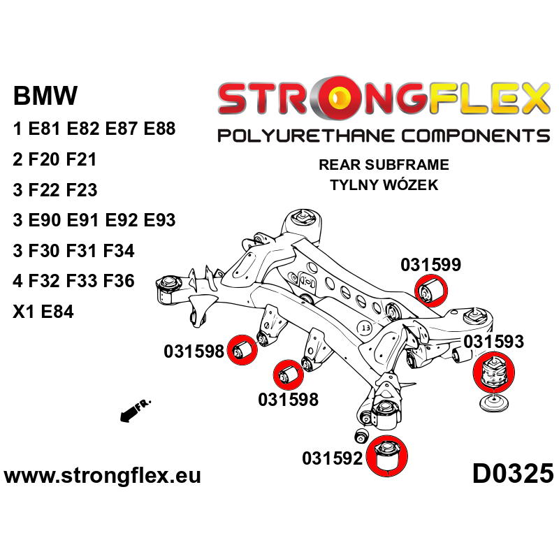STRONGFLEX|031598B: Tuleja tylnego dyferencjału przednia BMW Seria 1 I 04-13 E81/E82 E87 E88 M1 Coupe II 11-19 F20 F21 RWD 3 V