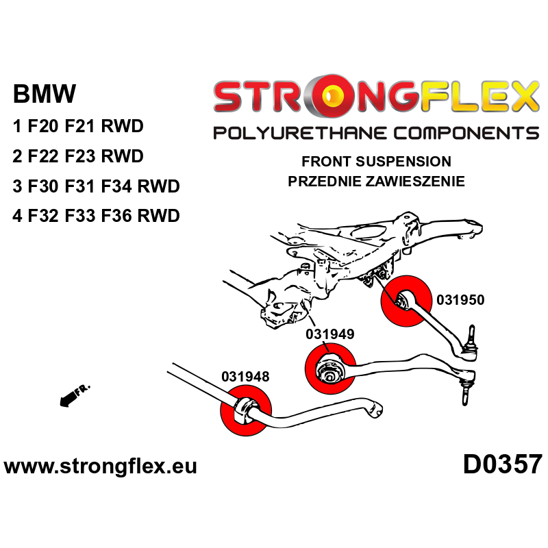 STRONGFLEX|031948B: Tuleja stabilizatora przedniego BMW Seria 1 II 11-19 F20/F21 RWD 3 VI 13-20 F30 F31 F34 F80 2 I 13-21 F22