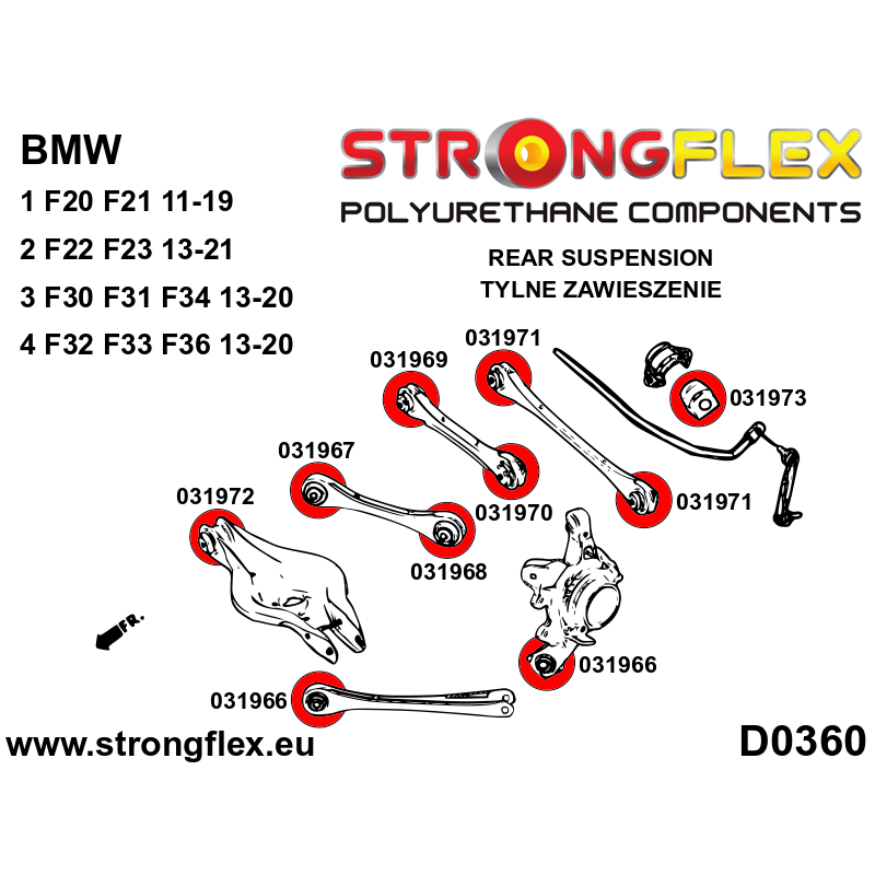 STRONGFLEX|031966A: Rear trailing arm bush SPORT BMW Series 1 II 11-19 F20/F21 RWD 3 VI 13-20 F30 F31 F34 F80 2 I 13-21 F22 F23