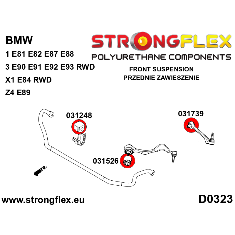 STRONGFLEX|031248B: Vordere Stabibuchse 21-30mm BMW Serie 1 I 04-13 E81/E82 E87 E88 3 IV 98-07 E46 RWD M3 XI XD Compact V E90