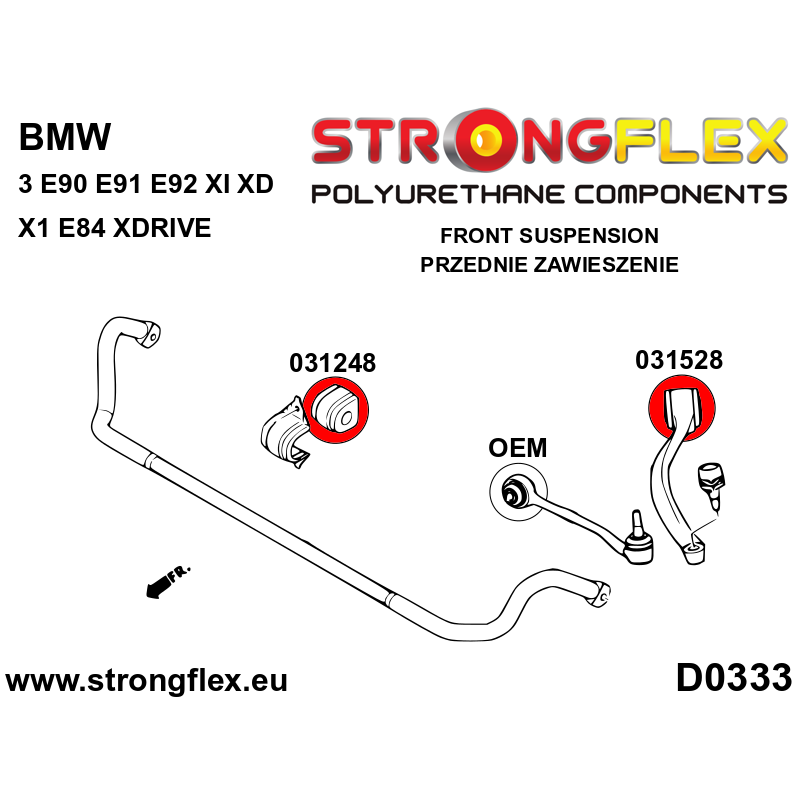 STRONGFLEX|031248B: Vordere Stabibuchse 21-30mm BMW Serie 1 I 04-13 E81/E82 E87 E88 3 IV 98-07 E46 RWD M3 XI XD Compact V E90