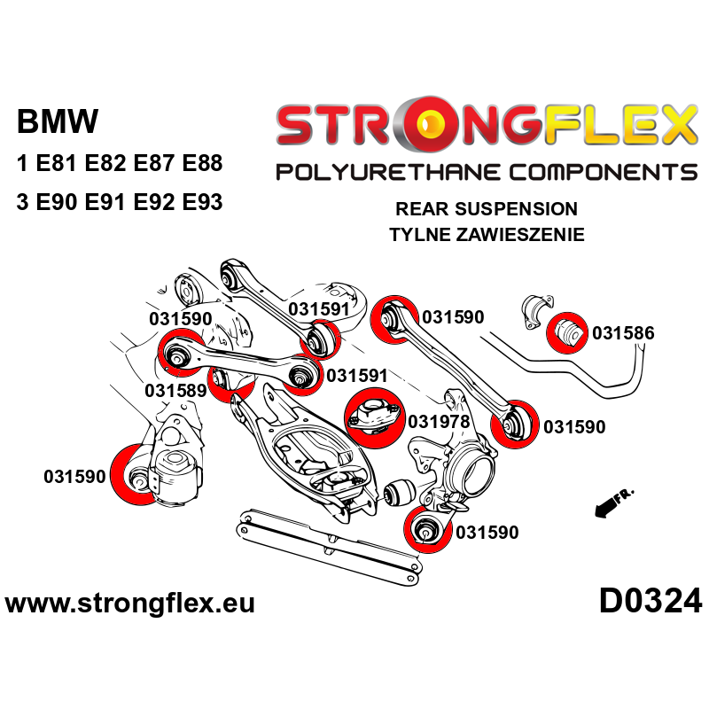 STRONGFLEX|031586B: Tuleja stabilizatora tylnego BMW Seria 1 I 04-13 E81/E82 E87 E88 3 IV 98-07 E46 M3 V E90 E91 E92 E93 RWD XI