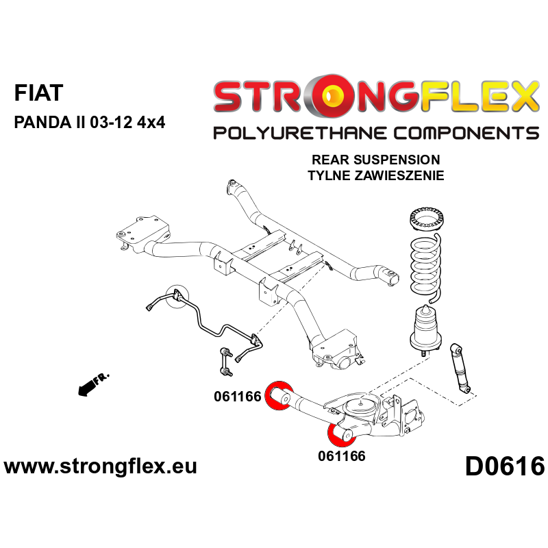 STRONGFLEX|061166A: Tuleja wahacza tylnego SPORT Fiat Cinquecento 91-98 Seicento 98-08 Panda II 03-12 4x4