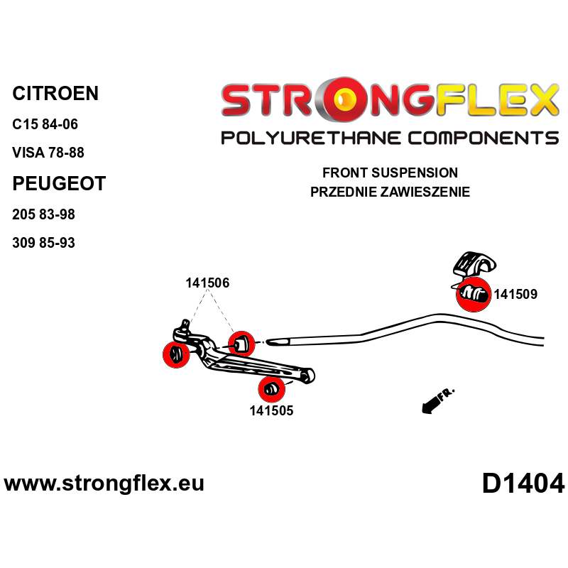 STRONGFLEX|141505A: Front wishbone bush - inner SPORT Citroën C15 84-06 Talbot Samba 81-86 Renault 14 76-83 LNA 76-86 Visa