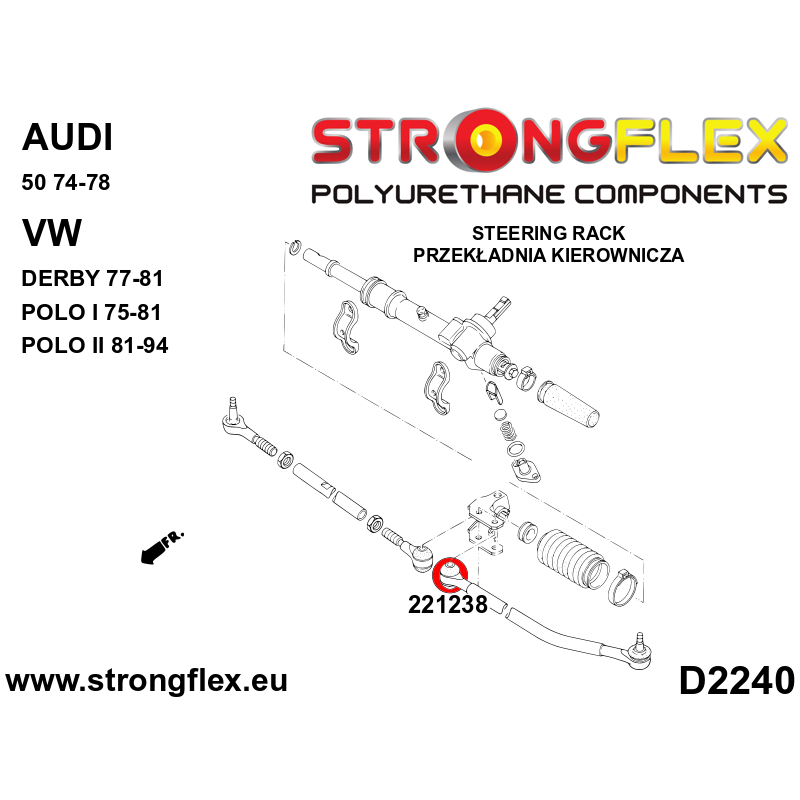 STRONGFLEX|221238A: Tuleja drążka kierowniczego SPORT Audi 50 74-78 Volkswagen Derby 77-81 Polo I/II 75-94 86 86C