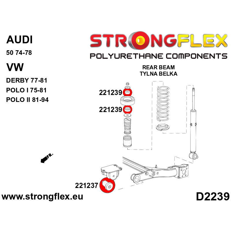 STRONGFLEX|kopia 221239A: Tuleja mocowania amortyzatora tylnego SPORT Audi 50 74-78 Volkswagen Derby 77-81 Polo I/II 75-94 86
