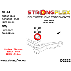 STRONGFLEX|221091B: Tuleja belki tylnej 57mm Seat Córdoba I 93-02 6K Ibiza II Arosa 6H 98-04 Volkswagen Polo III 2