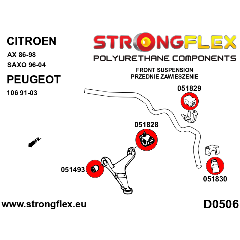 STRONGFLEX|056004B: Zestaw przedniego zawieszenia i tylnej belki Citroën AX 86-98 Saxo/Chanson 96-04 Peugeot 106 91-03