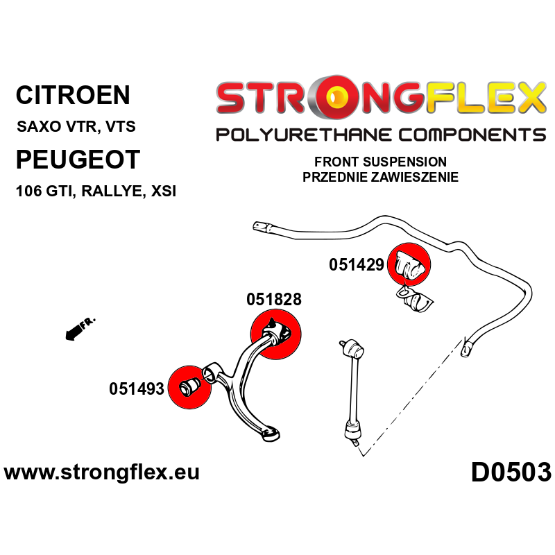 STRONGFLEX|051429B: Vordere Stabibuchse 16-22mm Citroën Saxo/Chanson 96-04 VTR VTS Peugeot 106 91-03 GTI RALLYE XSI