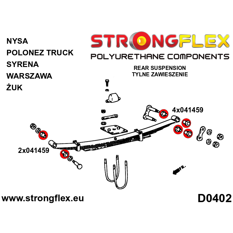 STRONGFLEX|041459A: Federbuchse hinten SPORT Polonez Truck 8803 Nysa 5994 Żuk 5998 Warszawa 51-73 Syrena 57-83