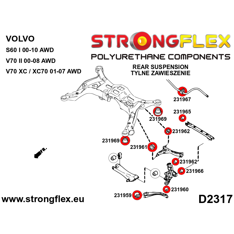 STRONGFLEX|231967B: Tuleja stabilizatora tylnego Volvo S80 I 98-06 V70 XC/XC70 01- -07 S60 00-10 FWD AWD II 00-07