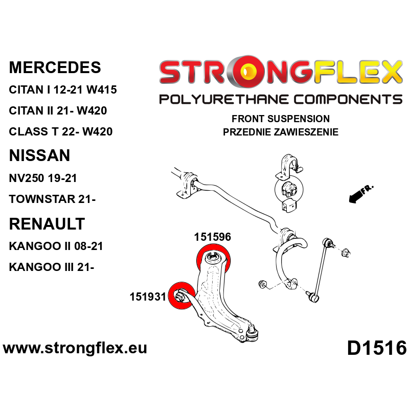 STRONGFLEX|151596A: Front wishbone rear bush SPORT Nissan Micra III 02-10 K12 Note I 05-12 E11 Tiida/Latio Versa C11 04-12 STRONGFLEX|151596A: Front wishbone rear bush SPORT Nissan Micra III 02-10 K12 Note I 05-12 E11 Tiida/Latio Versa C11 04-12