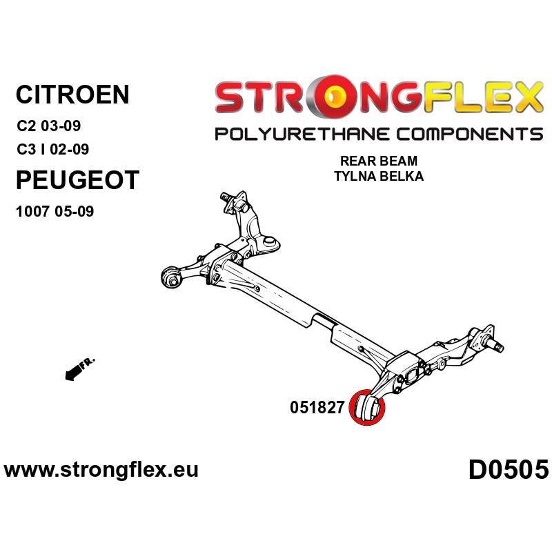 STRONGFLEX|051827A: Rear beam bush SPORT Citroën C2 03-09 C3 I 02-12 FC/FN Peugeot 1007 04-09