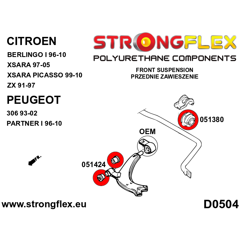 STRONGFLEX|051424A: Front wishbone front bush sport Citroën Xsara 97-05 ZX 91-97 Berlingo I 96-10 Peugeot 306 93-02 Partner