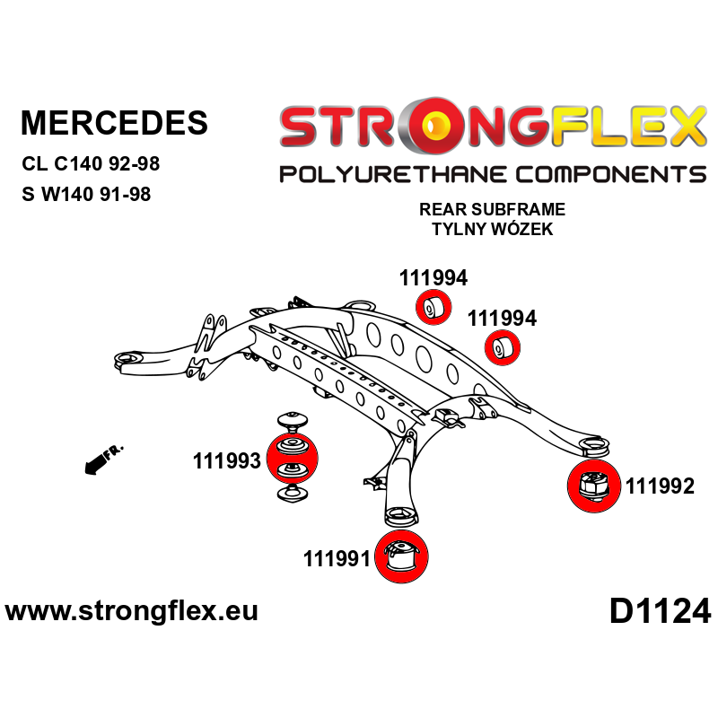 STRONGFLEX|116252A: Rear subframe bush kit SPORT Mercedes Class S W140 91-98 CL C140 92-98