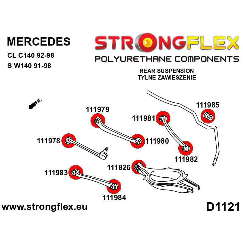 STRONGFLEX|111826A: Tuleja wahacza tylnego dolnego - wewnętrzna 51mm SPORT Mercedes CLK W209 02-10 Klasa S W140 91-98 C W203