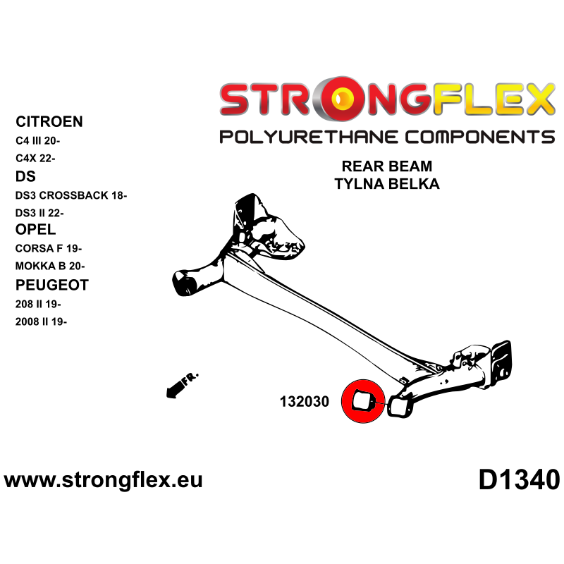 STRONGFLEX|132030B: Tuleja tylnej belki Peugeot 2008 II 19- 208 Opel/Vauxhall Corsa F P2J0 Citroën C4 III 20- C4X 22- DS DS3
