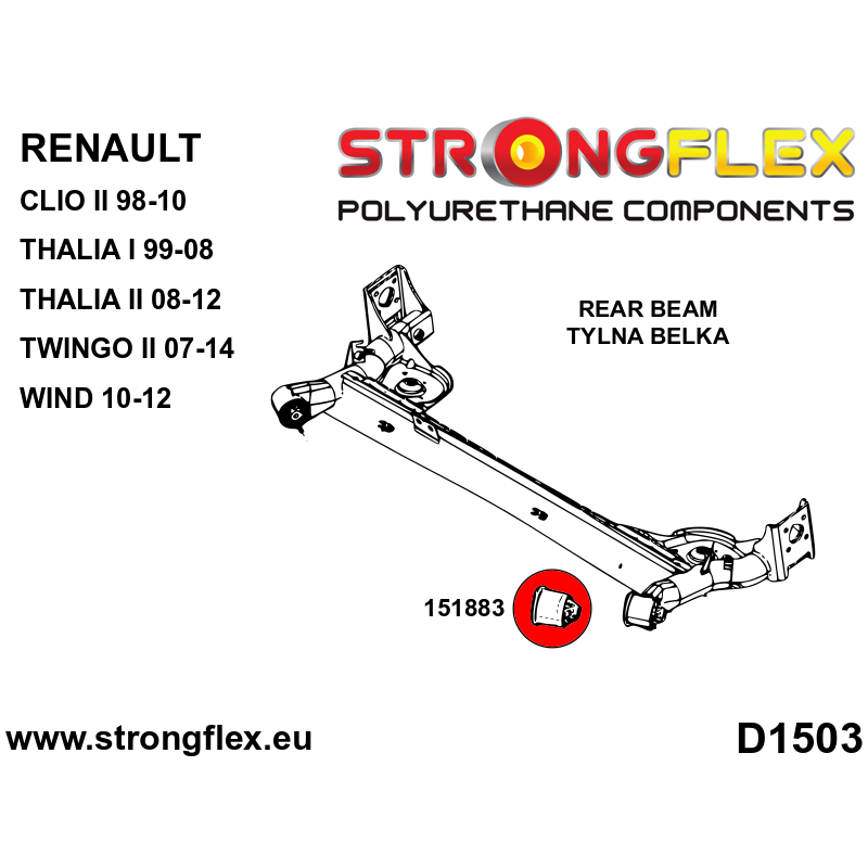 STRONGFLEX|151883B: Hinterachsträger Buchse Renault Thalia I/Symbol 99-08 Clio II 98-10 SPORT Wind 10-12 Diagramm Schema:D1503