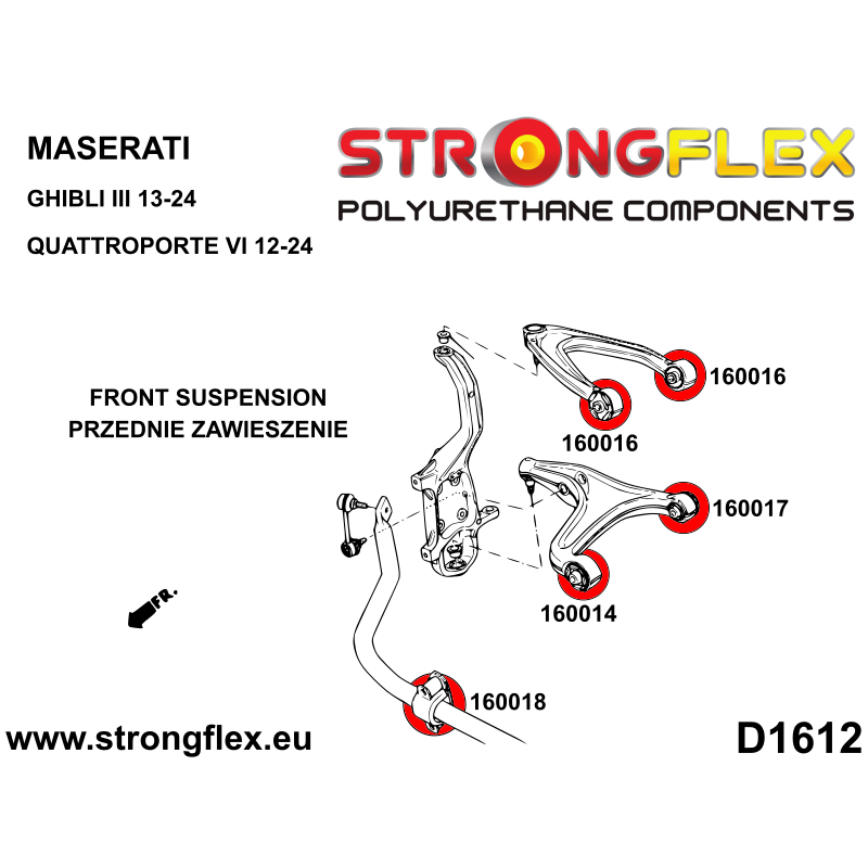 STRONGFLEX|160014B: Tuleja wahacza przedniego dolnego – przednia Maserati Levante 16-24 Ghibli III diagram schemat:D1612