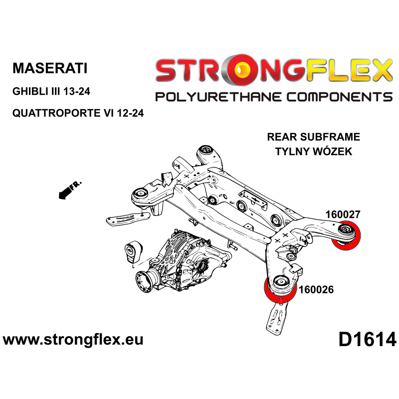 STRONGFLEX|166108B: Buchsensatz Hinterachsträger Aufhängung  (Tonnenlager) Catalog Diagramm Schema:D1614