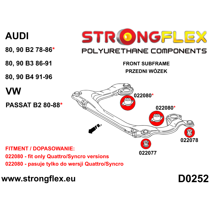 STRONGFLEX|026286A: Full suspension polyurethane bush kit SPORT Audi 80/90 S2 RS2 Coupe B3 86-91 Quattro