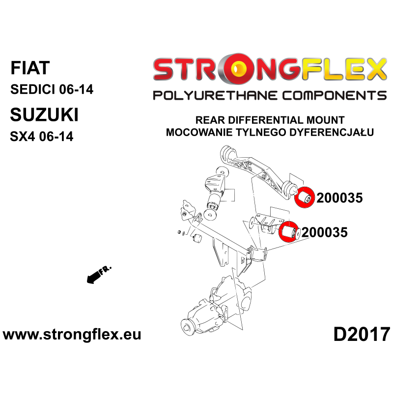 STRONGFLEX|200035B: Hintere Differential-Montagebuchse Fiat Sedici 06-14 AWD Suzuki SX4 Vitara II 15- LY S-Cross 21- 13-21