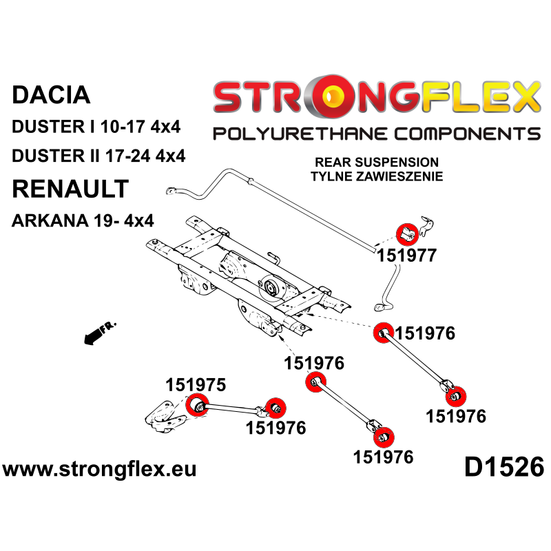 STRONGFLEX|151977B: Casquillo de la barra estabilizadora trasera Dacia Duster I 10-17 4x4 II 17-24 Renault Arkana 19- :D1526
