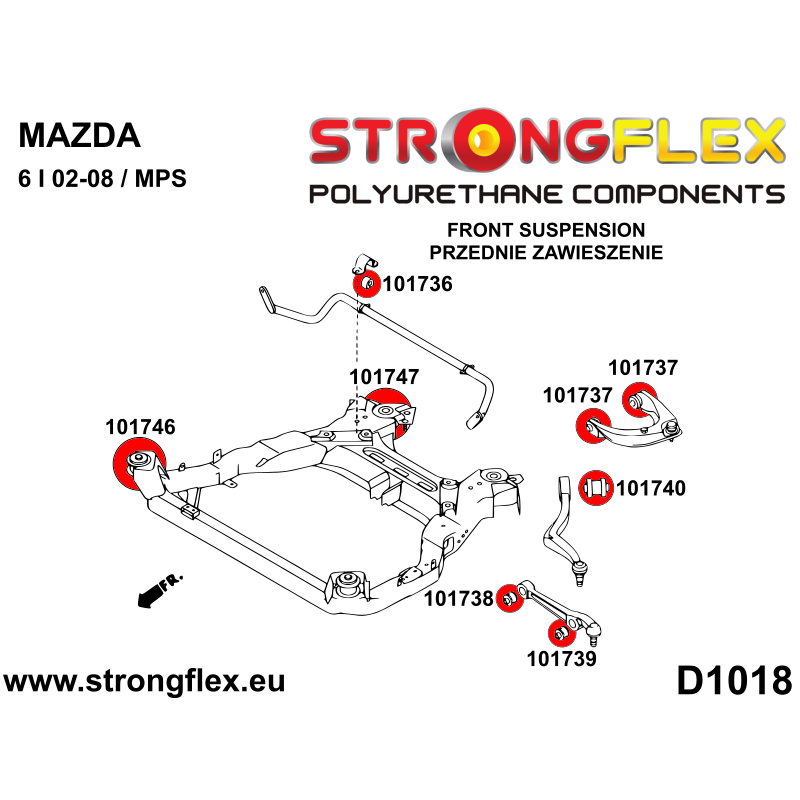 STRONGFLEX|101740B: Tuleja wahacza przedniego dolnego – tylna Katalog diagram schemat:D1018