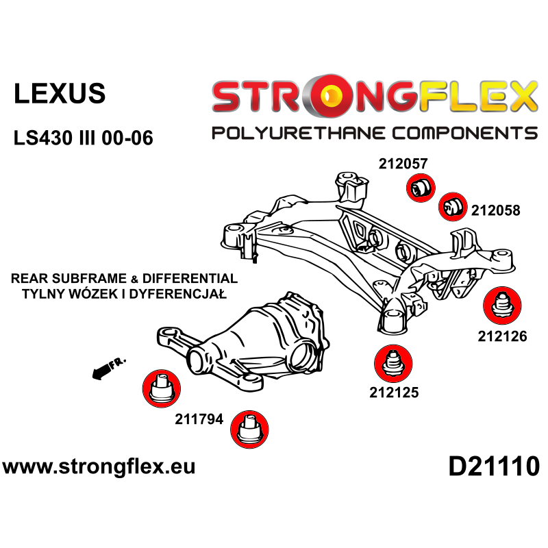 STRONGFLEX|216311B: Buchsensatz Hinterachsträger Aufhängung  (Tonnenlager) Catalog Diagramm Schema:D21110